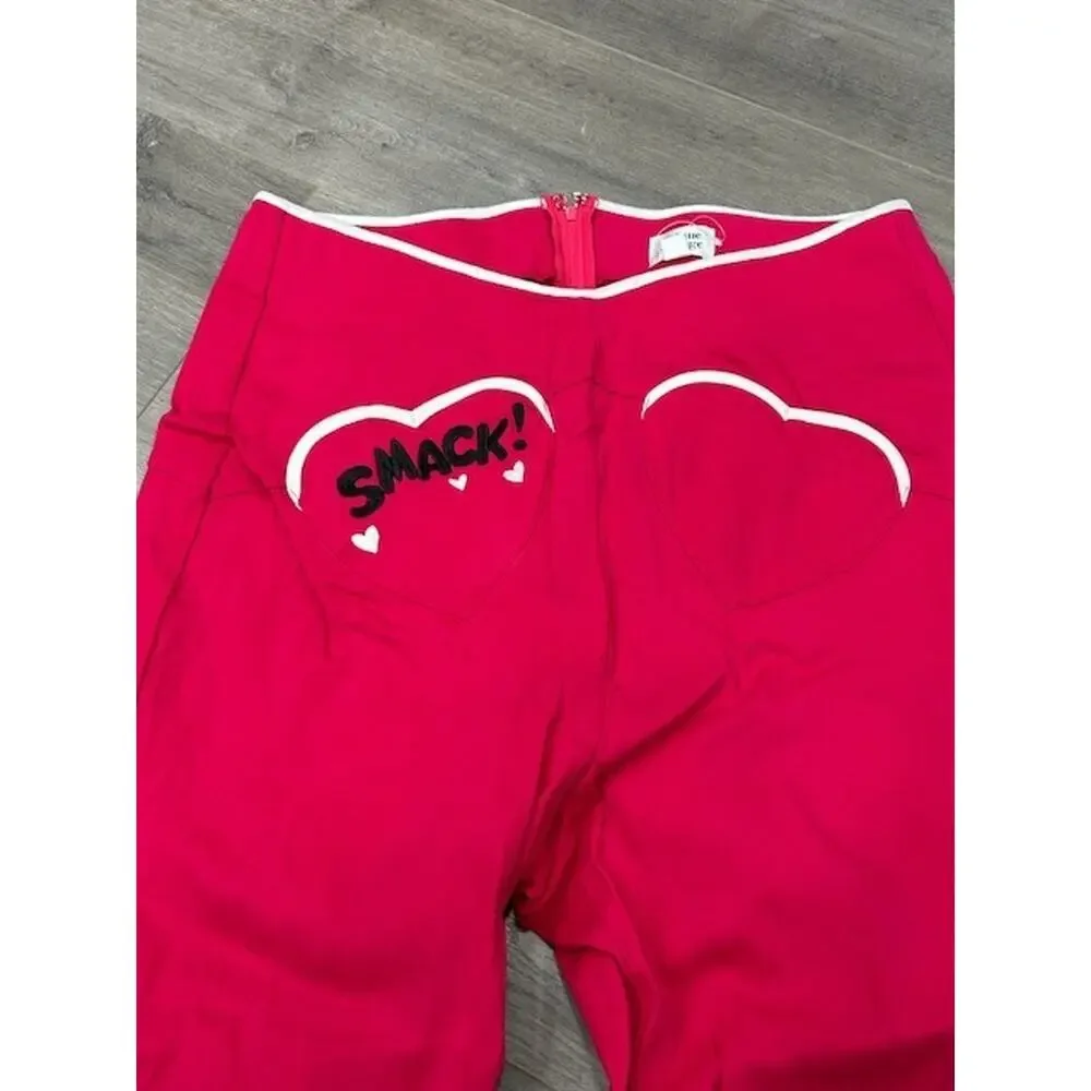 Unique Vintage Womens Straight Pants Smack Heart Pockets‎ Back Zip Pink Size 1X